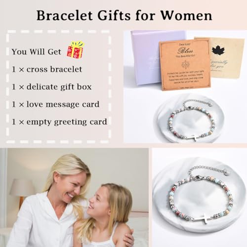 Image of Easter Basket Stuffers for Teens Girls, Christian Cross Bracelet Jewelry | Baptism Confirmation First Communion Easter Gifts for Girls