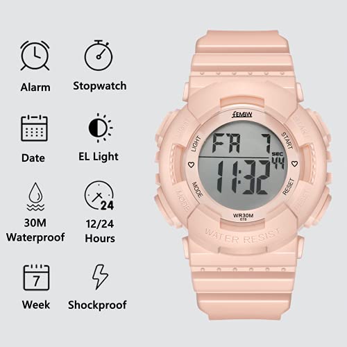 Fembw Kids Digital Watches For Boys Girls, Sport Waterproof Watch With Led Backlight Stopwatch Alarm And Date For Teens Women Ladies, 12/24 Hour Outdoor Multifunctional Watch #TOP5