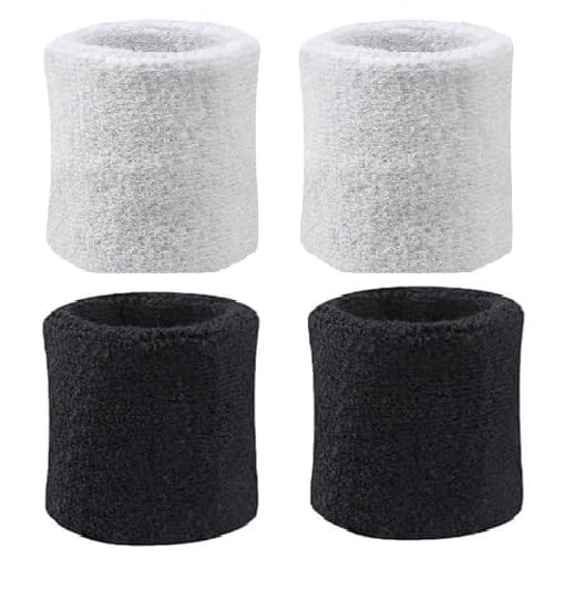 Sports Wristband Set of 4 Soft Sweat Absorbing Wrist Bands for Gym Running Yoga Cricket Badminton Outdoor Activities Stretchable Comfortable Fabric 2.5 Inch Unisex Design (White + Black)-image-17