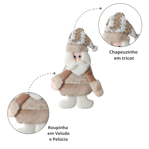 Kit 3 Enfeites de Natal de Pendurar Papai Noel 13 x 23cm | Decoração Natalina para Porta, Arvore, Ja