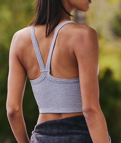 Image of Tank Tops for Women Scoop Neck Crop Tops Athletic Workout Tops Cute Seamless Cami Ribbed Tank Top