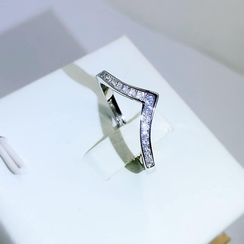 QUSIIOSLK Sterling Silver Chevron Cubic Zirconia Ring Minimalism Thumb V Shaped Round Cut Rhinestone Promise Engagement Anniversary Eternity Ring for Women Size 6-10 (Size-6) - Image 6