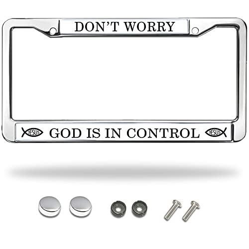 Don't Worry God Is In Control Christian License Plate Frame Tag Stainless Steel Religious Gift For Us Canada Cars #TOP16