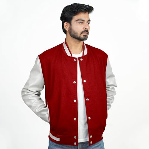 Image of Men's Fashion Varsity Jacket Causal Slim Fit Wool Letterman Baseball Bomber Jackets