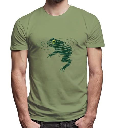 Image of Frog Swimming T-Shirt - Cozy Vintage Swimming Frog Shirt for Women Men