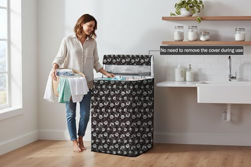 Image of Stylista PVC Washing Machine Cover Compatible for 7 KG Fully-Automatic Top Load TL-RGS, Floral Pattern Dark Brown