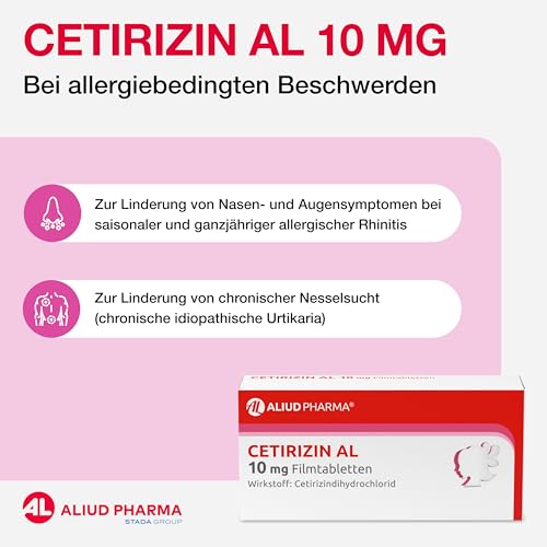 AL Aliud Pharma ALIUD PHARMA Cetirizin AL 10 mg, 100 Tabletten: Antiallergikum zur symptomatischen Behandlung bei allergischer Rhinitis - Detailansicht 2 | TV | Video | Foto
