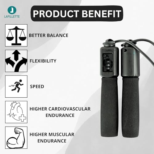 Image of LAFILLETTE Plastic New Jump Ropes With Counter Sports Fitness Adjustable Counting Jump Skip Rope (Black), Spongy