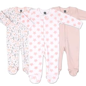 The Peanutshell Baby Sleepers for Girls Set of 3 – Soft Cotton Footed Pajamas for Newborns, Infants & Toddlers – Flower