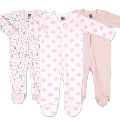 The Peanutshell Baby Sleepers for Girls Set of 3 – Soft Cotton Footed Pajamas for Newborns, Infants & Toddlers – Flower