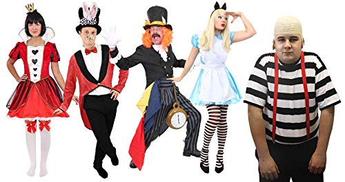 I LOVE FANCY DRESS Disfraz DE Gemelos DE EL Pais DE Maravillas para Adultos Conjunto TEMATICO con Peluca Calva, SUSPENSIONES Rojas Y Camisa Rayada Negra Y Blanca Fiestas TEMATICAS O Halloween (XXL)