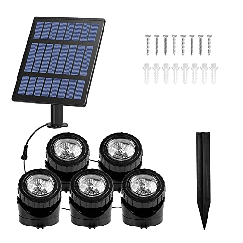 T-Sun Solar Pond Lights, 5 Headlamp Rgb Led Spotlights Color Changing Submersible Fountain Lights, Underwater Solar Fish Tank Light Adjustable Lighting Angle For Garden Fountain, Pond, Pool Decoration #TOP7