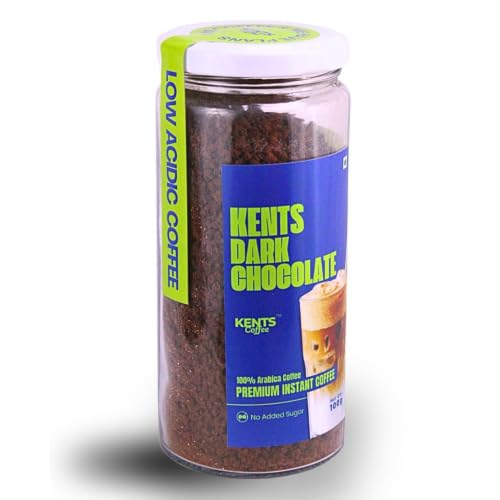 Kents Coffee Dark Chocolate Instant Coffee | 100% Arabica with Natural Flavour | No Added Sugar & LOW ACIDIC COFFEE | Rich Mocha Taste | Perfect for Hot Mocha & Iced Choco-Latte | 100g Jar