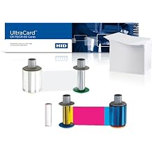 HID Fargo HDP5000 Supplies Pack 084053 YMCKO Color Ribbon 500 Prints, 084053 Retransfer Film 1500 Prints, and 1x Box of Fargo CR80 30 Mil UltraCard PVC Cards x500 Per Box