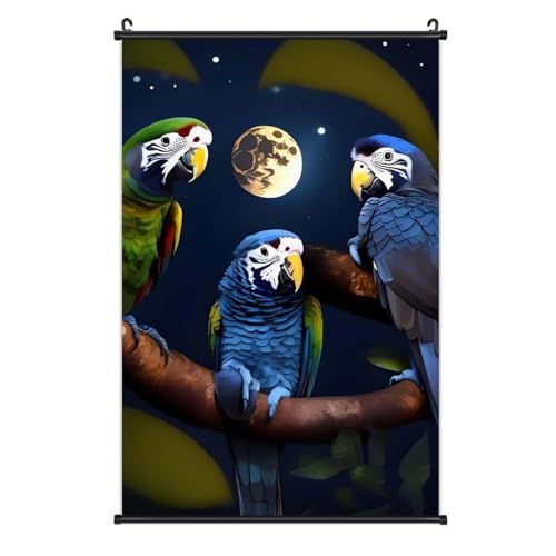 Poster sur toile 3 perroquets cadre mural amovible pour habiller un mur blanc