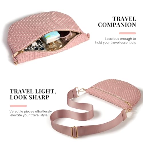 Image of Woven Crossbody Bags For Women, Checkered PU Waist Pack Travel Sling Bag