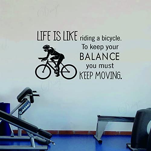 Anfrjji Bicycle Wall Stickers - Effect12"X22" Pvc Removable Decals With Inspirational Quote - Keep Balance And Keep Moving - Bike Mural Art For Study Room, Gym, Bedroom (Black-Jwh274-Bicycle) #TOP7
