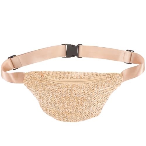 Riñonera de rafia mini color marrón de paja sintética con acabado fino