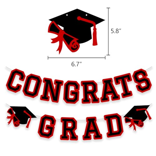Image of Congrats Grad Banner Graduation Party Banner Decoration Hanging Garland High School College Backdrop Supplies Red