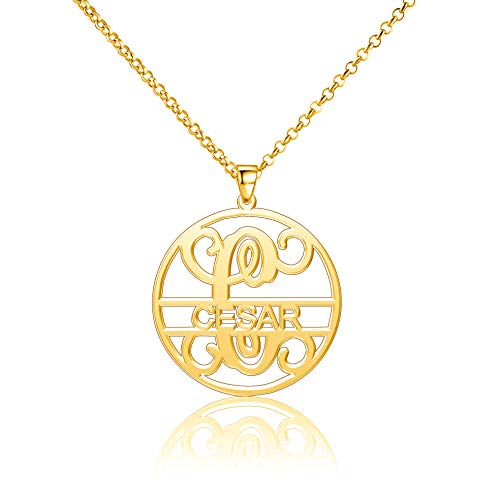 Cesar Necklace Personalized Monogrammed Circle Pendant Customized Nameplate