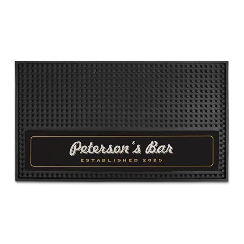 Home Bar Mat with Name and Established Year Personalized Rubber Bar Spill Mat for Bartenders and Home Entertaining