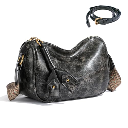 Leather Crossbody Bag with 2 Adjustable Removable Straps, Trendy Small Shoulder Bag, Bucket Purse for Women