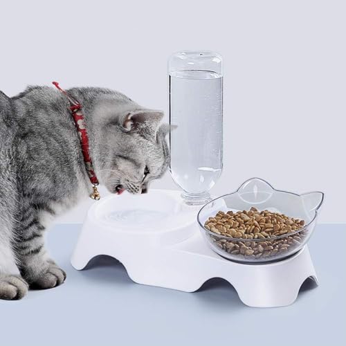 MILIFUN Double Dog Cat Bowls - Pets Water and Food Bowl Set, 15°Tilted Water and Food Bowl Set with Automatic Waterer Bottle for Small or Medium Size Dogs Cats by MILIFUN - Used condition - Image 8