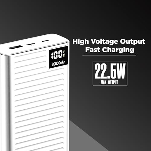 Image of Intex Strong Comet 20K Poly 20000mAh High Capacity QC PD Power Bank with 22.5W Fast Charging, Digital LED Display, Dual Input Type-C and Micro USB, Multiple Output Ports, Long Backup (White)