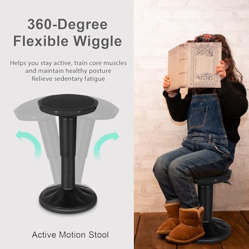 Image of SIMOE Black Wobble Stool for Classroom Seating, 24 Inch Active Learning Chair with Adjustable Height, Flexible Sitting Balance Stool for School and Office Stand-Up