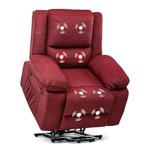 COMHOMA Power Up Lift Chairs Recliners for Elderly, Electric Recliner Chair with Massage and Heat,2 Side Pockets, Fabric (Red)