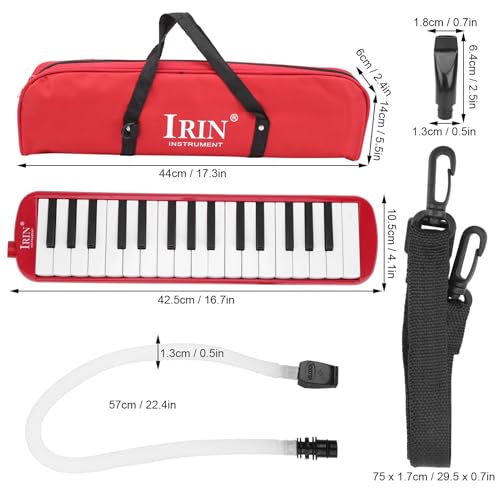 IRIN Melodica 32 Key Wind Musikinstrument geeignet für Anfänger Praxis Tasche (rot)