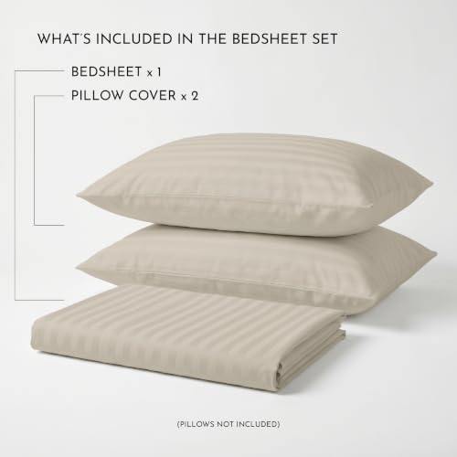 Image of Blue Dahlia 100% Cotton, King Size /Double, Bedsheet (108 inch x 108 inch) + 2 Pillow Covers, Silky Smooth Feel, 300TC Self Striped Bedsheet, Colour: Beige