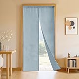 SUGOI のれん おしゃれ 遮光 麻風 目隠し 暖簾 120cm丈 幅85cm ロング 間仕切りカーテン 断熱保温 和風 北欧 厚手 無地 防寒 玄関 キッチン リビング お店 出入り口 洗面所 間仕切り ノレン ドアカーテン 半間のれん シンプル ナチュラル 洗える 1枚 ブルー