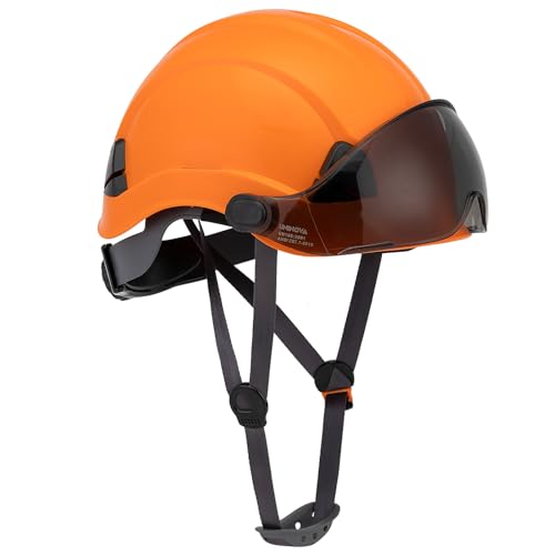 UNINOVA Hard Hats Construction Worker Safety Helmet with Visor CE EN397 Approved For Men Women Adult Hardhat Arborist Rescue Climbing Tree Work (UA1 Orange Smoked Visor)