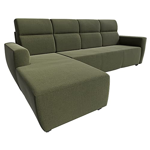 Image of Wakefit Sofa Set for Living Room | 3 Year Warranty | L Shape Sofa, Sofa Set, Wooden Sofa Set for Living Room, 3 Seater Sofa + Left Aligned Chaise - Belize (Fabric, Green)