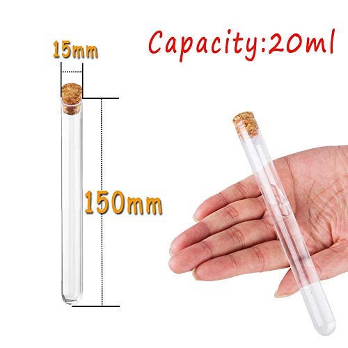 30 PCS Glass Test Tube,15x150mm Glass Tubes with Cork Stoppers,20ml Glass Test Tube for Bath Salt,Candy Storage,Plants,Party Favors,Scientific Experiments - Thumbnail 2