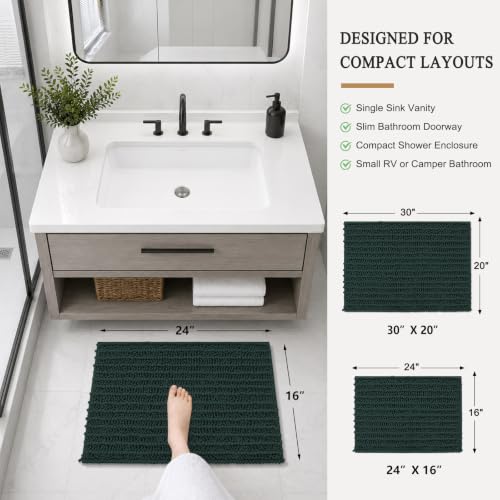 Image of Arotive Luxury Small Bathroom Rugs 24x16, Extra Soft Thick Absorbent Shaggy Chenille Bath Rugs, Machine Wash Dry, Bath Mats for Bathroom Floor, Tub and Shower, Home Decor Accessories, Dark Green