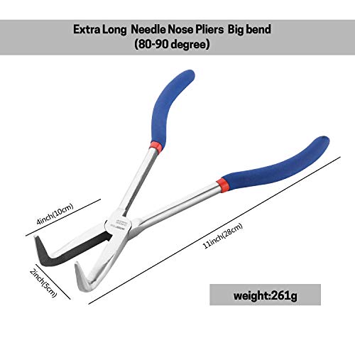 Wisepro Long Reach Pliers - 11 Inches 90 Degree Angle Long Needle Nose Pliers - For Narrow Spaces And Limited Areas #TOP1