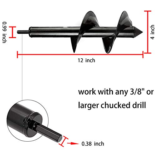 Auger Drill Bit for Planting 4\"x12\",Garden Plant Flower Bulb Bedding Planter Auger Spiral Drill Bit,Easy Planter Garden Auger,Post Hole Digger for 3/8” Hex Drive Drill
