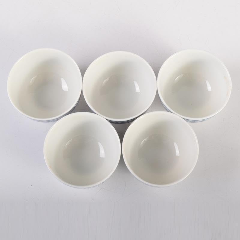 煎茶道具 賣茶好 染付 雁木文 茶碗 五客 共箱 V 7899