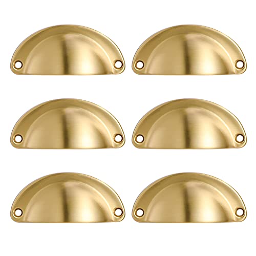 6 Pièces Boutons de Tiroir en Laiton, Vieille Coquille Tirette en Cuivre Pur Poignées, pour Armoire de Cuisine Meubles Porte Tiroir Tasse, Poignées de...