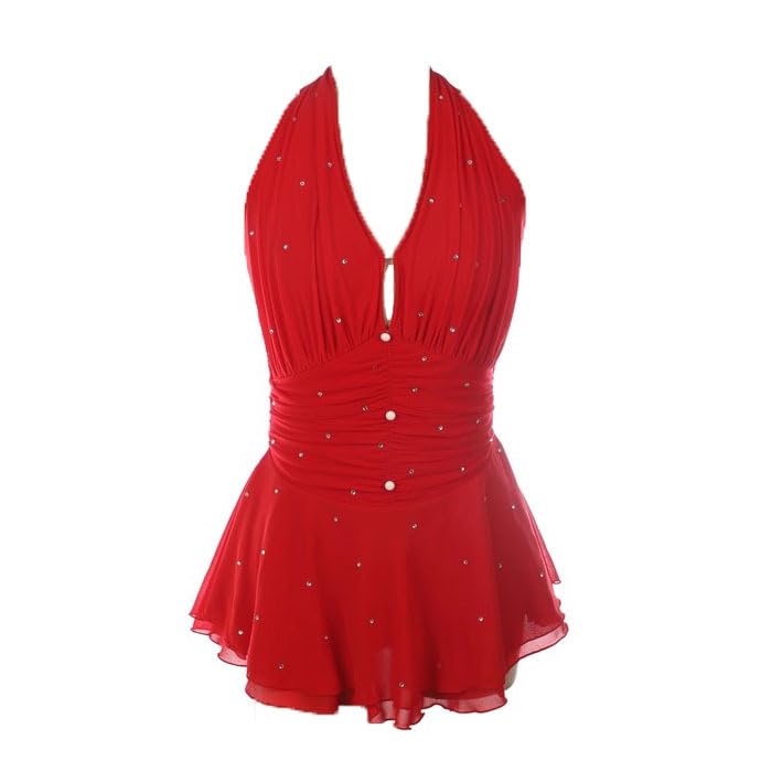 Vestito da Pattinaggio Artistico Rosso Senza Maniche per Bambine Costumi da Allenamento per Pattinaggio su Ghiaccio per Ragazze Completi Plissettati per Ginnastica Artistica