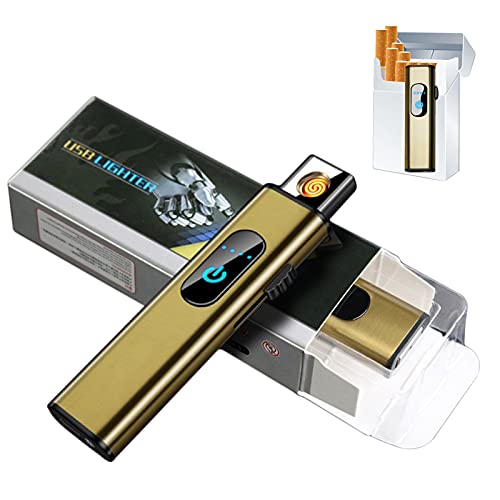 Electronic Lighter, Smart Touch Ignition Electric Lighter, Mini USB Rechargeable Lighter Windproof Flameless Lighter Lightweight Plasma Lighter with Power Indicator for Cigarette ,Candle (Gold)