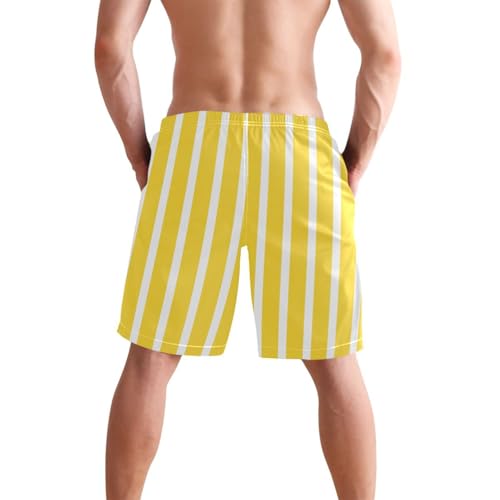 Mens Swim Trunks Yellow and White Striped Quick Dry Swim Shorts Swimwears - Medium3