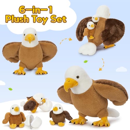 Image of Bald Eagle Stuffed Animal Set with 3 Babies, 2 Eggs, 16 Inch