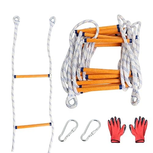 Escalera de Cuerda de Escape de Incendio 10m, Escalera de Escape de Emergencia con Mosquetón y Guantes, Escalera de Seguridad contra Incendios para 3-4 Pisos Casa, Balcón y Barandilla por Poweka