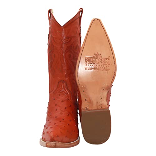 Men’s Genuine Leather Ostrich Quill Print Honey Snip Toe Boot4