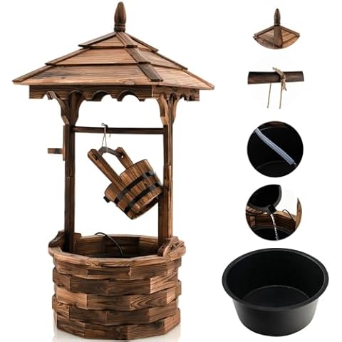 TANGZON Wooden Garden Wishing Well Fountain Cover