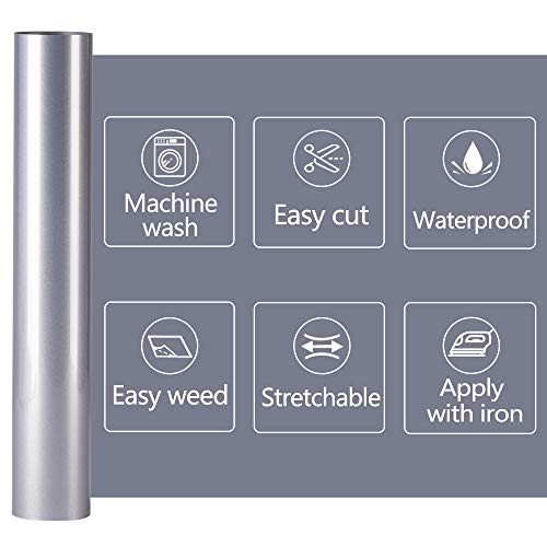 Image of RENLITONG Reflective HTV Iron on Vinyl 12Inch by 10ft Roll Heat Transfer Vinyl for T-Shirt HTV Rolls for All Cutter Machine - Easy to Cut & Weed for Heat Transfer Design (Reflective Dark Gray)