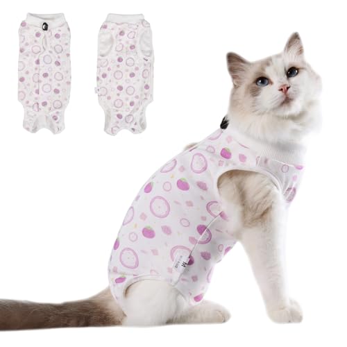 DoggieKit Cat Recovery Suit After Surgery, Anti Licking Onesie Postoperative Shirt for Female Spay Male Neuter, Soft Breathable Bodysuit Pajamas for Abdominal Wound Kitten E-Collar & Cone Alternative